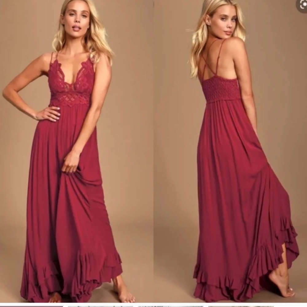 Free People AdellA Red Lace Maxi dress Size XS